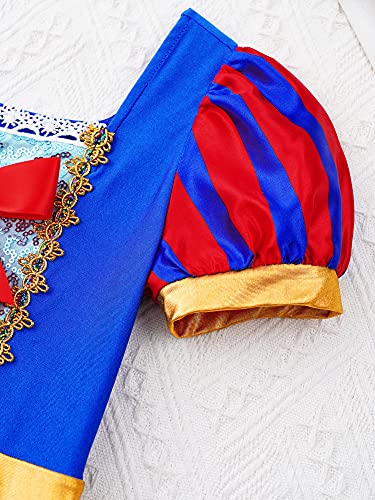 IEFIEL Maillot de Ballet Niña Manga Corta Disfraz Princesa de Danza Ballet para Fiesta Carnaval Maillot Lentejuelas de Patinaje Artistico Ropa de Danza Niña Azul 3-4 años