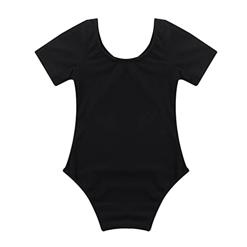 IEFIEL Maillot de Danza Ballet para Niña Maillot Manga Corta de Gimnasia Ritmica Maillot Elástico de Patinaje Artistico Negro 4 años