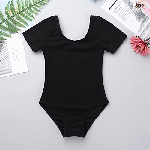 IEFIEL Maillot de Danza Ballet para Niña Maillot Manga Corta de Gimnasia Ritmica Maillot Elástico de Patinaje Artistico Negro 4 años