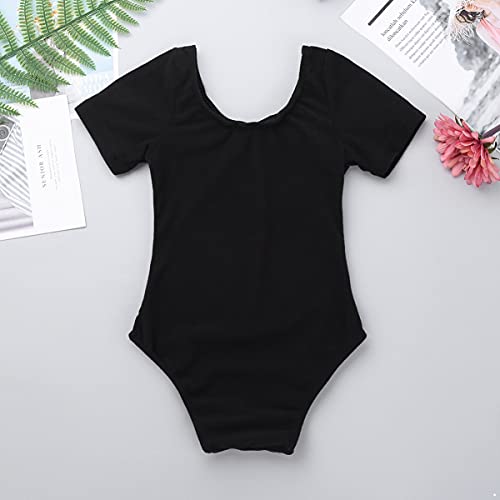 IEFIEL Maillot de Danza Ballet para Niña Maillot Manga Corta de Gimnasia Ritmica Maillot Elástico de Patinaje Artistico Negro 4 años