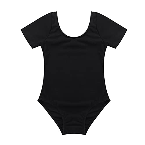 IEFIEL Maillot de Danza Ballet para Niña Maillot Manga Corta de Gimnasia Ritmica Maillot Elástico de Patinaje Artistico Negro 4 años