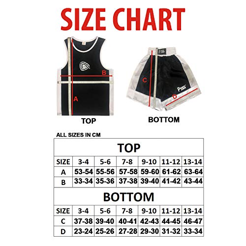 infantil Boxeo Uniforme 2 pices set (Top & Corto) Negro, 09 hasta 10 year old Infantil