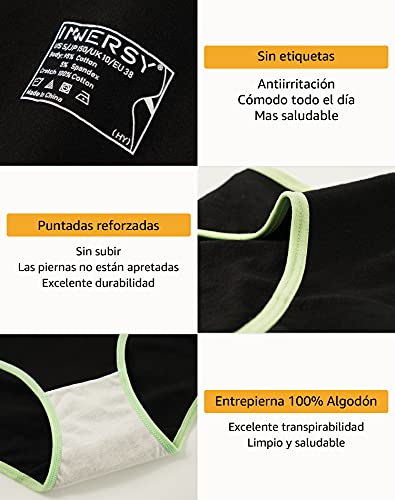 INNERSY Braguitas Niña Algodón Bragas Cómodas y Suaves para 10-16 Años Pack de 6 (14 Años, Negro)