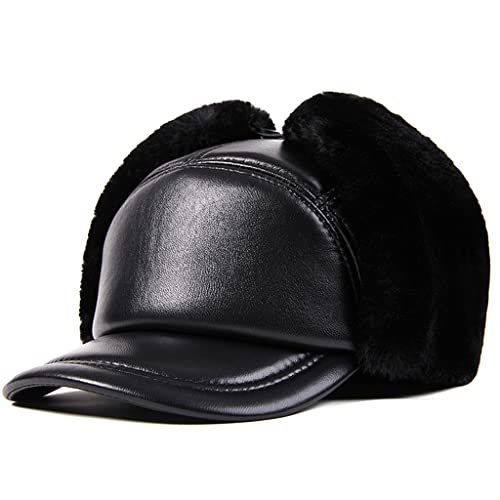 Invierno Trampero Cálido Ruso Soldado Faux Fur Threarflap Esquiar Sombrero Cálido Gorra Mujer Hombres Unisex a Prueba De Viento Impermeable Aviador Sombrero Sombrero black-59-60CM