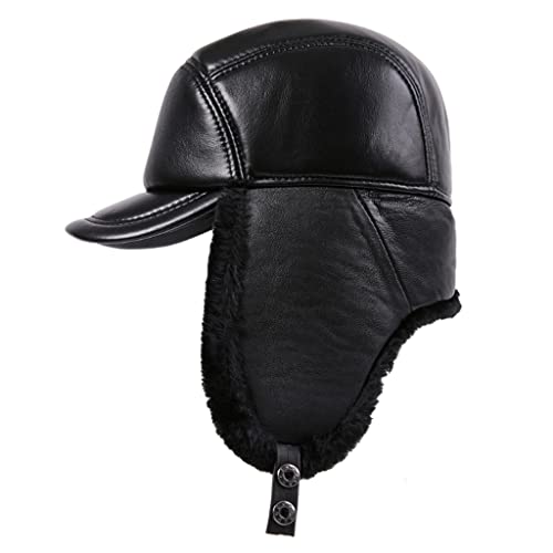 Invierno Trampero Cálido Ruso Soldado Faux Fur Threarflap Esquiar Sombrero Cálido Gorra Mujer Hombres Unisex a Prueba De Viento Impermeable Aviador Sombrero Sombrero black-59-60CM