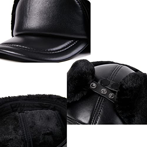 Invierno Trampero Cálido Ruso Soldado Faux Fur Threarflap Esquiar Sombrero Cálido Gorra Mujer Hombres Unisex a Prueba De Viento Impermeable Aviador Sombrero Sombrero black-59-60CM