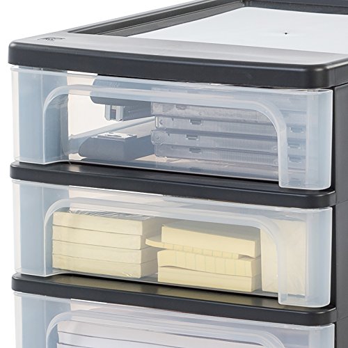 Iris Ohyama, Torre de Almacenamiento, Organizador, 3 Cajones (2 x 4 L + 1 x 7 L), Tamaño A4, Cajones Transparentes, Oficina, Sala de Estar - Organizer Chest Och-2021 - Negro