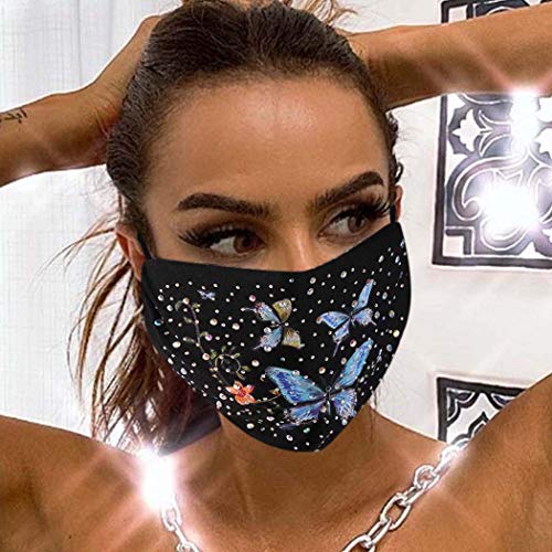 IYOU Mascarada Boca Cubrir Reutilizable Negro Brillante Diamante de imitación Cara Mascaras Mariposa Costoso Pelota Fiesta Boca Cubrir Mardi Gras Genio Disfraz Joyería para Mujer y Muchachas