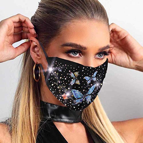 IYOU Mascarada Boca Cubrir Reutilizable Negro Brillante Diamante de imitación Cara Mascaras Mariposa Costoso Pelota Fiesta Boca Cubrir Mardi Gras Genio Disfraz Joyería para Mujer y Muchachas