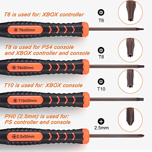 JOREST Kit de Desmontar Xbox one/360/X PS4 PS5 PS3, 25pcs Set Limpieza, Herramienta Reparacion para Mando y Consola, con Destornillador PH0 y Torx T6 T8 T10, Palanca, Pinzas, Cepillo, Tapas Manija