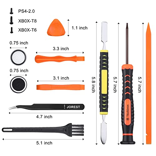 JOREST Kit de Desmontar Xbox one/360/X PS4 PS5 PS3, 25pcs Set Limpieza, Herramienta Reparacion para Mando y Consola, con Destornillador PH0 y Torx T6 T8 T10, Palanca, Pinzas, Cepillo, Tapas Manija