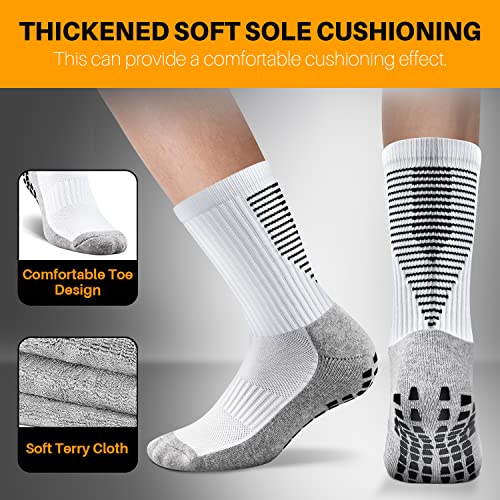 JUYANO 3 Pares Calcetines de Fútbol Antideslizantes para Hombre y Mujer,Transpirable Calcetines Deporte Algodon Cómodo Calcetines de Baloncesto Trekking Yoga Ciclismo Running Calcetas(Blanco )