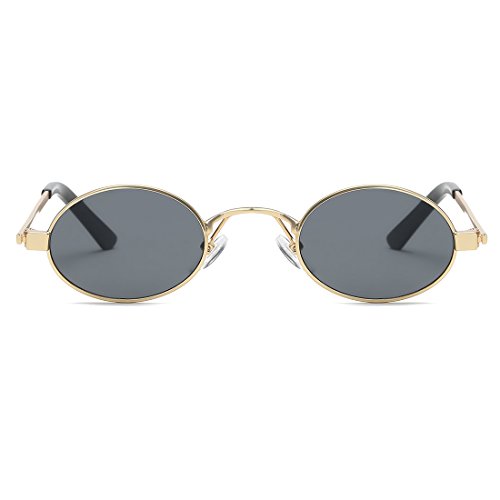 kimorn Gafas De Sol Para Mujer Pequeño Redondas metal Marco Ovaladas Unisex Anteojos K0577 (Oro&Negro)