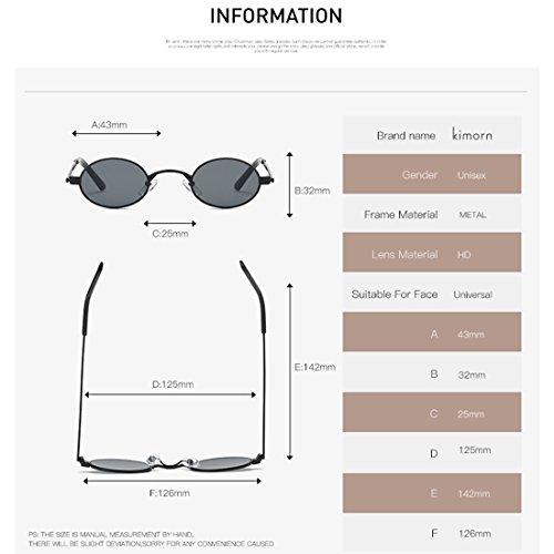 kimorn Gafas De Sol Para Mujer Pequeño Redondas metal Marco Ovaladas Unisex Anteojos K0577 (Oro&Negro)