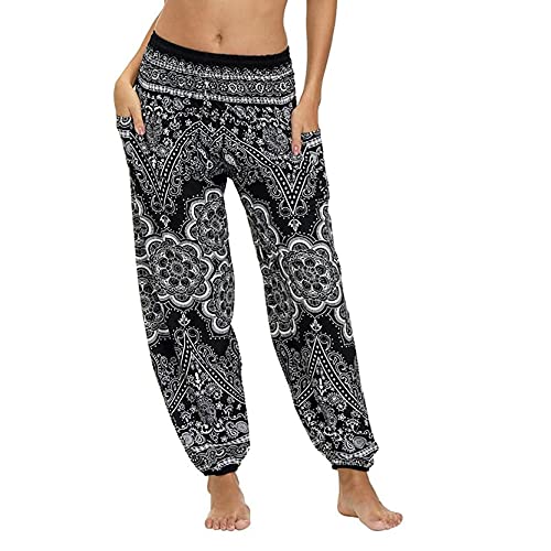 Leggins Mujer Push Up Pantalones Fitness Mallas, Haciendo bolsas Boho Hippie Harem Pantalones Damas Casual Pantalones Pilates Pilates Pantalones de verano Pantalones de salón Bohemio con bolsillo Pant