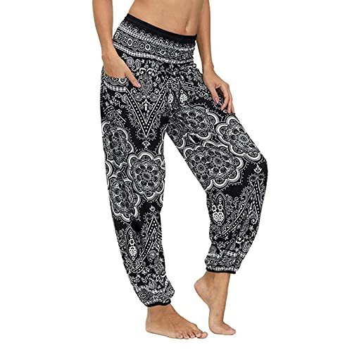 Leggins Mujer Push Up Pantalones Fitness Mallas, Haciendo bolsas Boho Hippie Harem Pantalones Damas Casual Pantalones Pilates Pilates Pantalones de verano Pantalones de salón Bohemio con bolsillo Pant