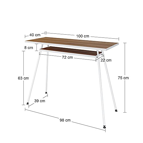 LEVIRA Escritorio, Mesa de Escritorio Kost Dash, 100 x 40 x 75 - Nogal Troia y Blanco