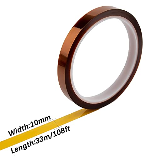 LUTER 2 Rollos Cinta Temperatura Cinta Resistente al Calor Cinta de Sublimación Cinta Térmica para Impresión por Sublimación Transferencia Calor Aislamiento Soldadura por Ola(10 mm x 33 m, Tawny)