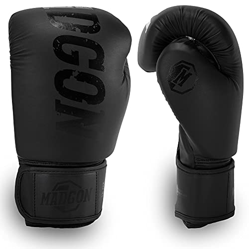 MADGON Guantes de Boxeo Hechos del Mejor Material para Larga Durabilidad – Guantes de Kick Boxing, Guantes de Artes Marciales, Guantes MMA y Sparring - Óptima Absorción de Impactos – Bolsa Incluida