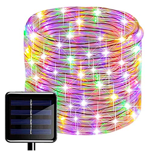 Manguera de Luces Solar Exterior,KINGCOO Impermeable 12M 100LED Luces de Cadena Solar Tubo Alambre de Cobre Guirnaldas Luminosas para Navidad Bodas Patio Jardines Iluminación (Multicolor)