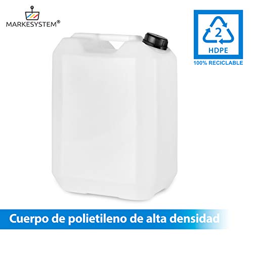 MARKESYSTEM - Garrafa bidón plástico HPDE (25 Litros) + Grifo + Kit Etiquetado + Rosca boca ancha - Homologada ADR - Apilable - Apta uso alimentario - Ideal como depósito líquidos y químicos