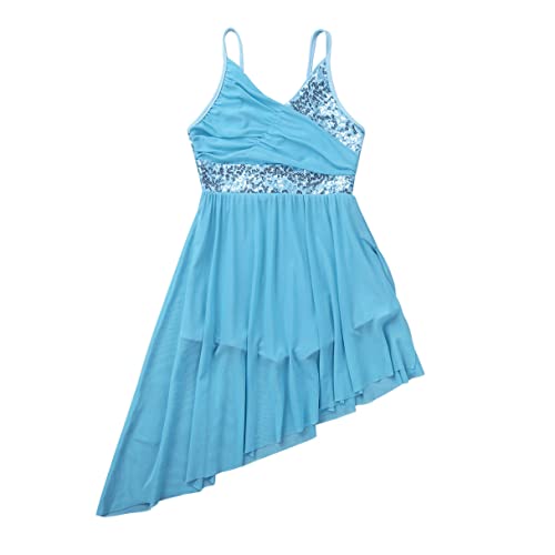 MSemis Vestido Princesa de Danza Ballet para Niña Vestido Lentejuelas de Patinaje Aristico Maillot Brillante de Gimnasia Ritmica Ropa Ballet Niña Azul 12-14 años