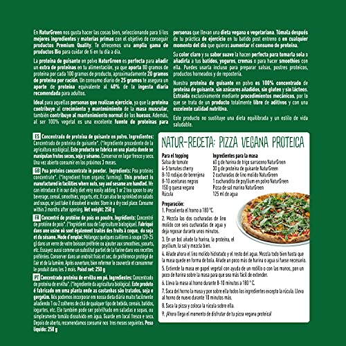 NaturGreen | Proteína de Guisante BIO 100% Vegano | Concentrado de proteína ecológica | Superalimento | Texturizado | Contiene 250 g