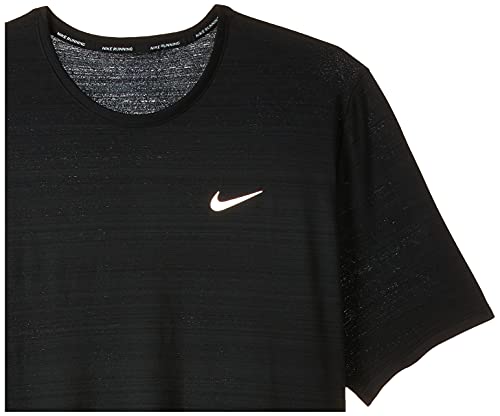 NIKE M NK DF Miler Top SS T-Shirt, Hombre, Black/Reflective Silv, M