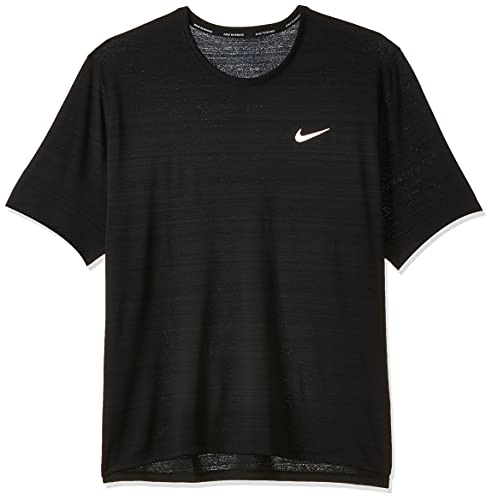 NIKE M NK DF Miler Top SS T-Shirt, Hombre, Black/Reflective Silv, M