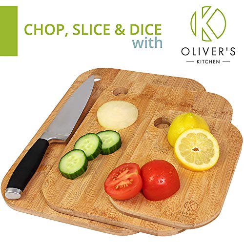 Oliver’s Kitchen – 3 x Set de Tablas de Madera Para Cortar – Diferentes Tamaños Para Cada Ocasión – Duraderas y Resistentes – Tablas de Cortar de Bambú Orgánico 100% Natural – Fácil de Limpiar