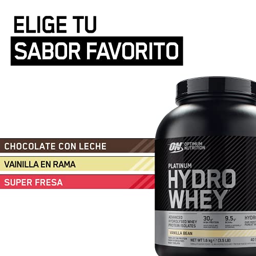 Optimum Nutrition Hydro Whey, Proteinas Whey en Polvo, Proteina de Suero para Masa Muscular y Musculacion, Fuente de BCAA, Bajo en Calorías, Vainilla, 40 Porciones, 1.6 kg, el Envase Puede Variar