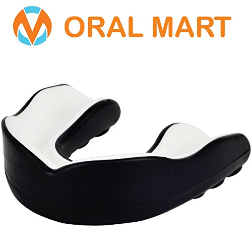 Oral Mart Jóvenes Boca Protector para niños - Juvenil Protector bucal para el Karate (con Funda Gratis) Jóvenes (Edad 10 y por Debajo) Negro/Blanco