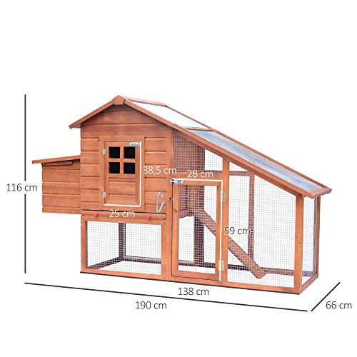 Pawhut Gallinero Corral de Madera para Exteriores Jaula para Gallinas Pollos con Bandeja Extraíble Caja de Huevo Resistente al Agua 190x66x116 cm