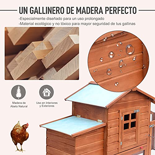 Pawhut Gallinero Corral de Madera para Exteriores Jaula para Gallinas Pollos con Bandeja Extraíble Caja de Huevo Resistente al Agua 190x66x116 cm