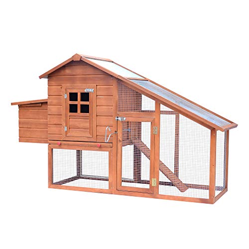 Pawhut Gallinero Corral de Madera para Exteriores Jaula para Gallinas Pollos con Bandeja Extraíble Caja de Huevo Resistente al Agua 190x66x116 cm