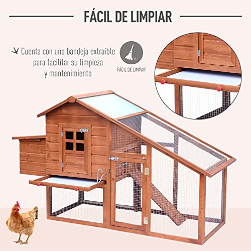 Pawhut Gallinero Corral de Madera para Exteriores Jaula para Gallinas Pollos con Bandeja Extraíble Caja de Huevo Resistente al Agua 190x66x116 cm