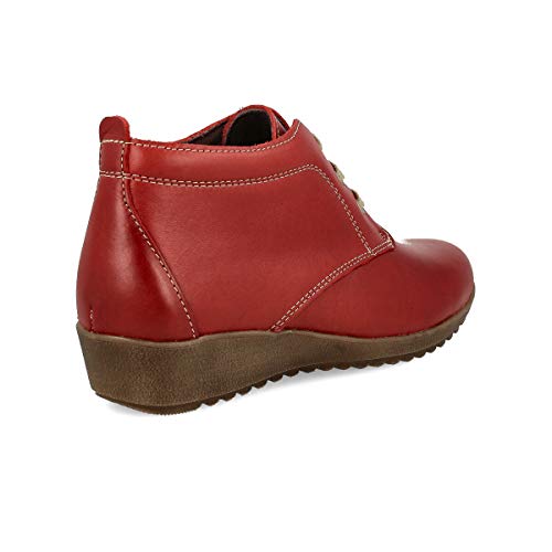 PAYMA - Botines de Piel Cómodos Flexibles de Mujer. Botin Casual de Cuña Baja. Botas de Cuero de Invierno. Cierre Cordones o Velcro. Piso de Goma. Color: Rojo. Talla EU 38