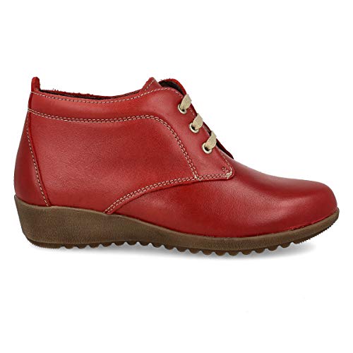 PAYMA - Botines de Piel Cómodos Flexibles de Mujer. Botin Casual de Cuña Baja. Botas de Cuero de Invierno. Cierre Cordones o Velcro. Piso de Goma. Color: Rojo. Talla EU 38