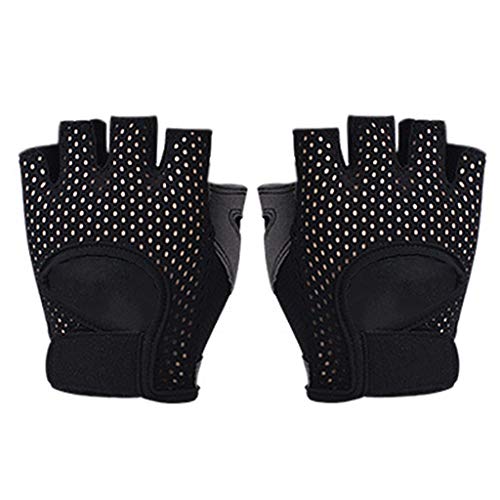 PHILSP Fitness Mitones Mujeres Fitness Medio Dedo Guantes Malla Transpirable Entrenamiento Manoplas de Levantamiento de Pesas Negro M