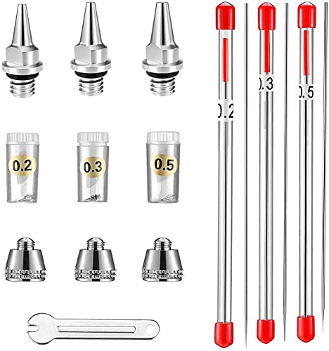 Piezas de recambio para pistola aerográfica, boquilla, aguja, tapa, 0,2 mm, 0,3 mm, 0,5 mm