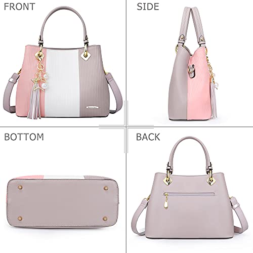 Pomelo Best Bolsos de Mujer, Bolso Señora Tote Multicolor Rayas PU Cuero Con Flecos Bolso Hombro Bolso Shopper perfecto para Trabajo, Diario Vida, Navidad y Fiesta ect (Rosa)