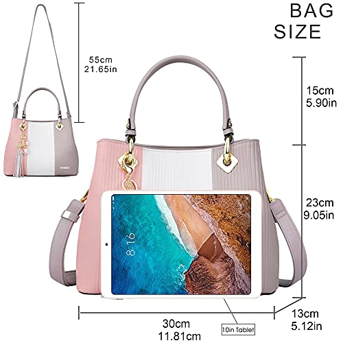 Pomelo Best Bolsos de Mujer, Bolso Señora Tote Multicolor Rayas PU Cuero Con Flecos Bolso Hombro Bolso Shopper perfecto para Trabajo, Diario Vida, Navidad y Fiesta ect (Rosa)