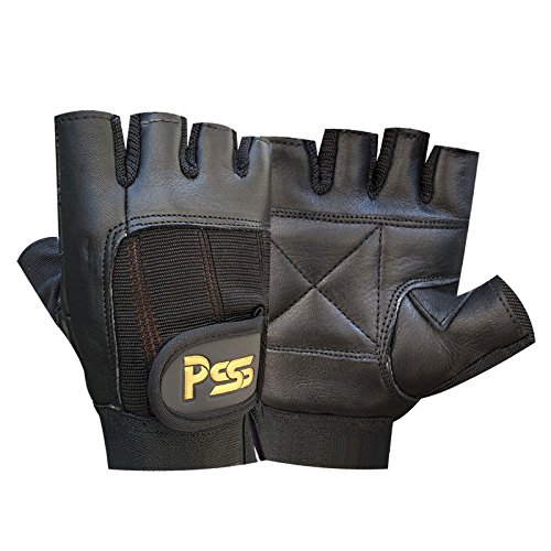 Prime Leather Levantamiento Pesas Acolchado Guantes DE Cuero Entrenamiento FÍSICO Culturismo Deportes Gimnasia & Silla DE Ruedas Uso - Negro, Mediana