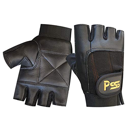 Prime Leather Levantamiento Pesas Acolchado Guantes DE Cuero Entrenamiento FÍSICO Culturismo Deportes Gimnasia & Silla DE Ruedas Uso - Negro, Mediana