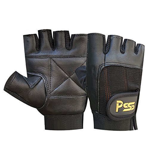 Prime Leather Levantamiento Pesas Acolchado Guantes DE Cuero Entrenamiento FÍSICO Culturismo Deportes Gimnasia & Silla DE Ruedas Uso - Negro, Mediana