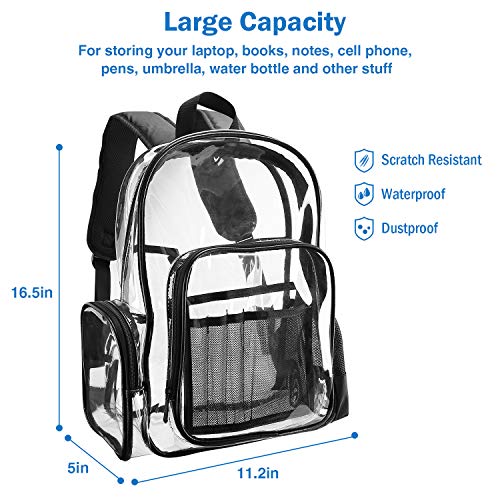 Procase Mochila Transparente Plástica Grande, Mochila Escolar PVC Resistente al Agua para el Día a Día IR a Trabajar Escuela Estadio Supermercado Gimnasio Piscina Playa -Negro