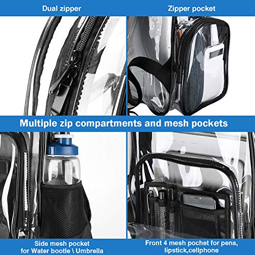 Procase Mochila Transparente Plástica Grande, Mochila Escolar PVC Resistente al Agua para el Día a Día IR a Trabajar Escuela Estadio Supermercado Gimnasio Piscina Playa -Negro