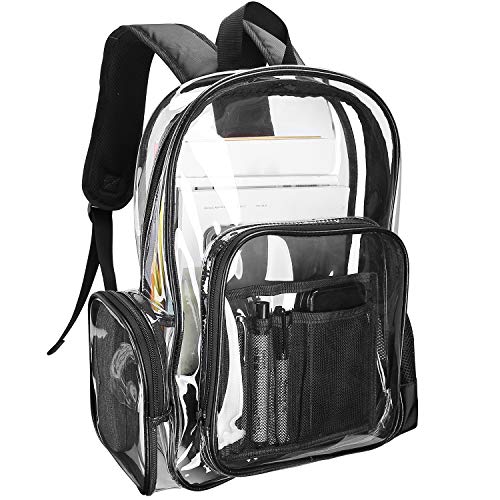 Procase Mochila Transparente Plástica Grande, Mochila Escolar PVC Resistente al Agua para el Día a Día IR a Trabajar Escuela Estadio Supermercado Gimnasio Piscina Playa -Negro