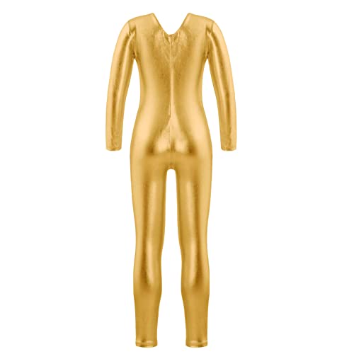 ranrann Body Mono de Danza para Niña Clásica Jumpsuit de Baile Fitness Maillot de Gimnasia Rítmica Elástico Leotardo de Danza Ballet Manga Larga Pantalones Largos Dorado 12 años