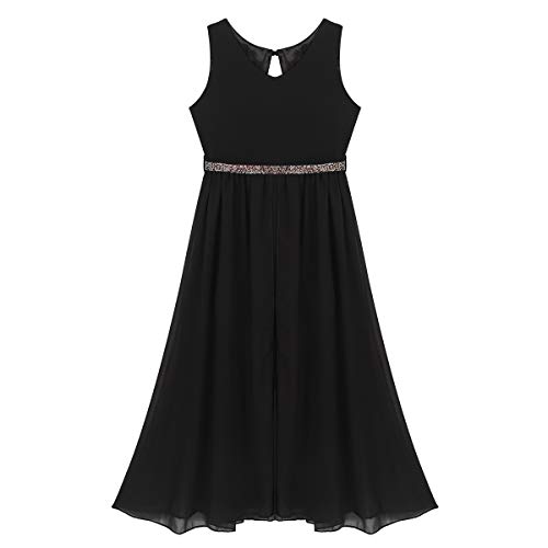 ranrann Vestido de Danza Ballet para Niña Vestido Largo de Danza Contemporánea con Cinturón Diamantes Mono de Baile Gimnasia Rítmica Dancewear Negro 14 años